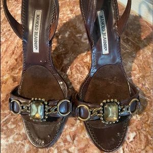 Manolo Blahnik shoes brown ornate Jewel 7 1/2